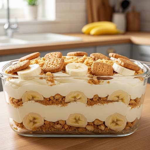 طرز تهیه پودینگ موز و بیسکویت