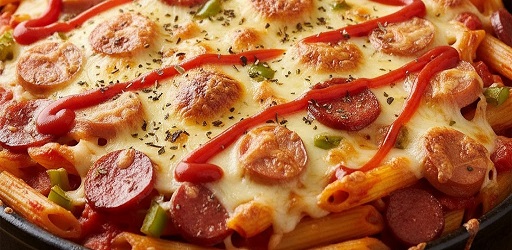 پیتزا ماکارونی با سوسیس