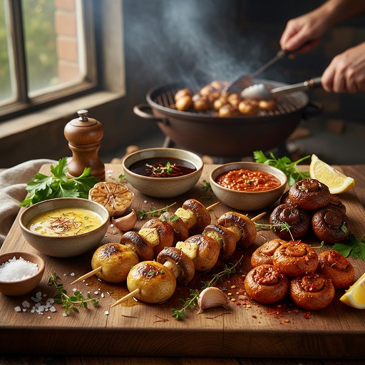 مزه دار کردن قارچ کبابی